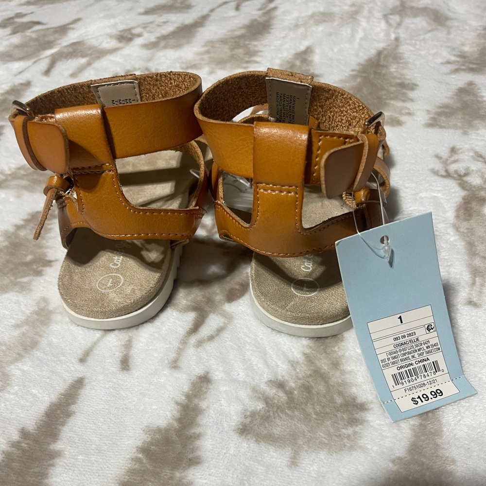 NWT Cat & Jack Girls Leather Sandals - Picture 3 of 4